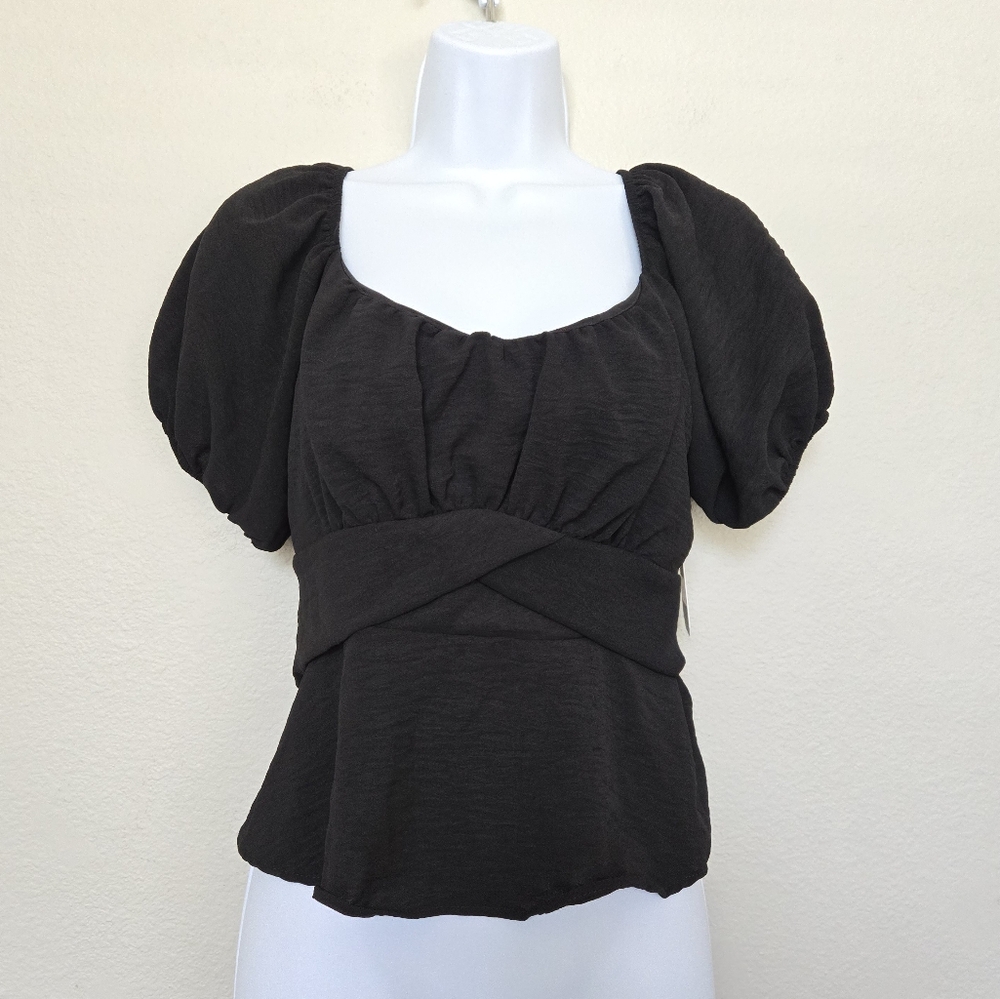 Altar'd State Black Puff Sleeve Crop Blouse Top NWT